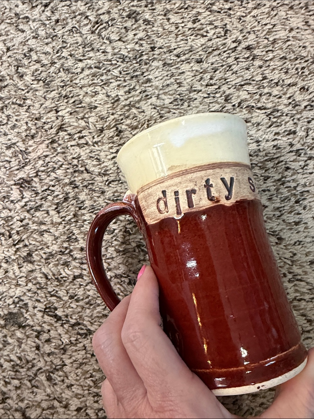 Handmade Rustic Red & Cream Ceramic Mug - Dirty Santa
